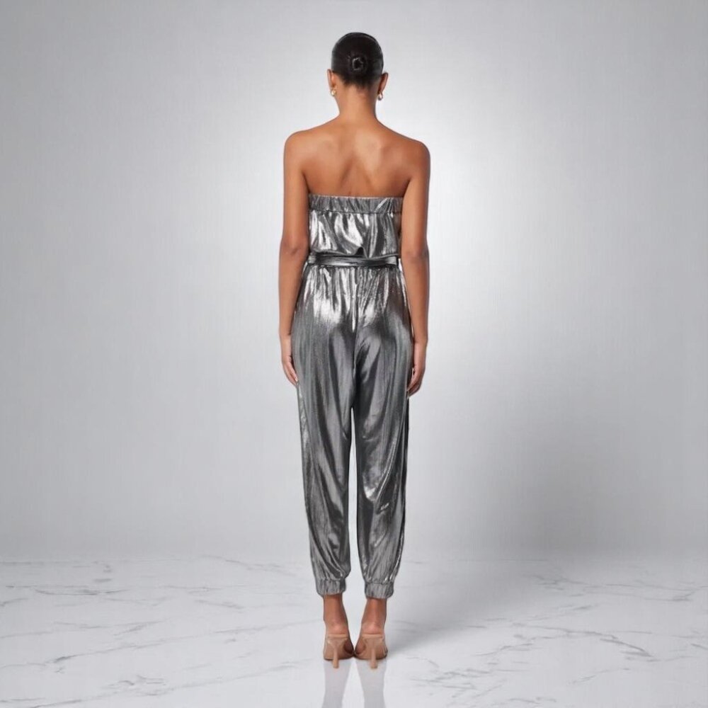 NWT Elliatt Amayah Gunmetal Metallic Jumpsuit - Picture 2 of 3